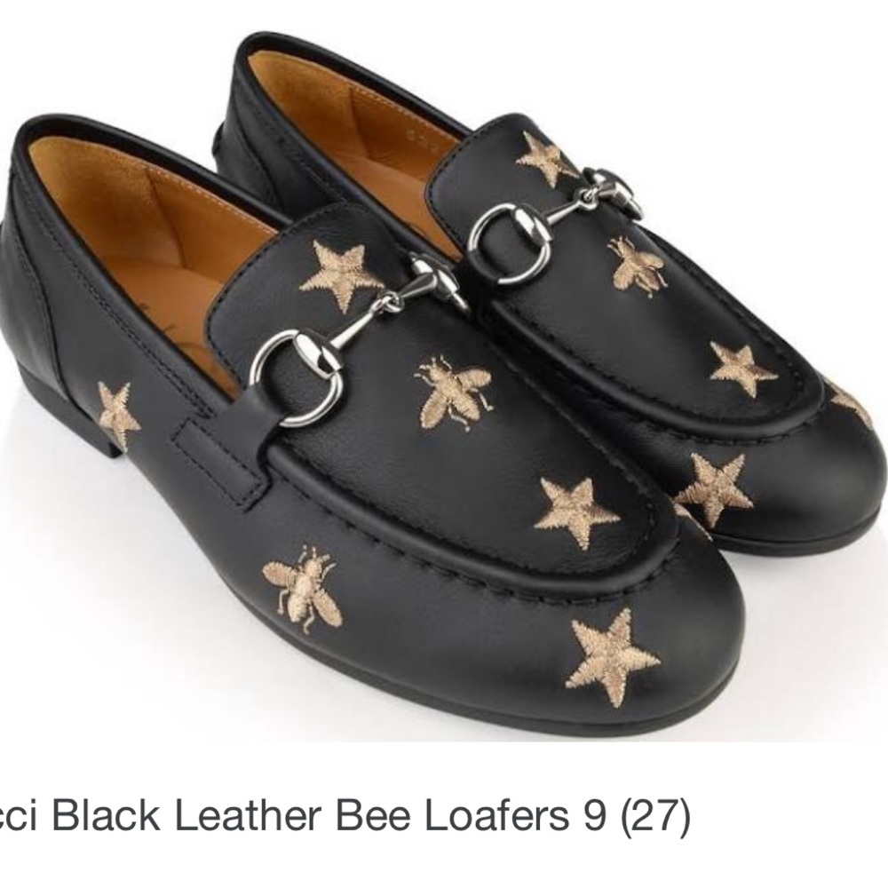 Gucci Black Leather Bee Loafers